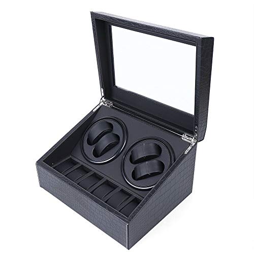 OUKANING 4 + 6 Caja de Almacenamiento Caja de Reloj Automática Caja de Reloj Pantalla de Reloj Caja de Rotación Automática Patrón de Cocodrilo Negro (Tamaño: 305x235x180 mm)