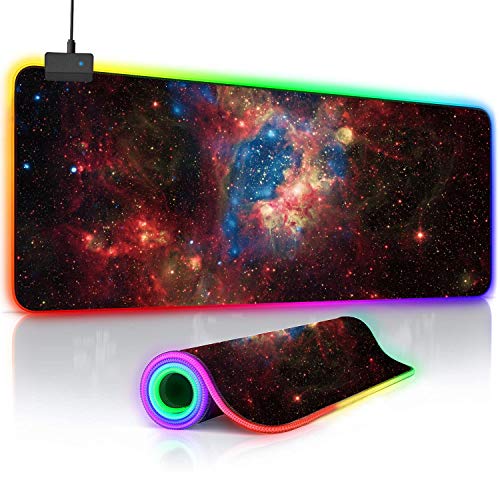 O'woda Alfombrilla de Ratón RGB Extra Grande - Cielo Estrellado,800 * 300 * 4 mm - Base de Goma Antideslizante,Lavable,Mouse Pad para Videojuegos, Gamers Ordenador, PC y Laptop