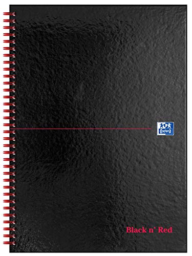 Oxford Black n' Red - Cuaderno de espiral doble (con rayas, 140 páginas, A4, tapa dura, 90 g/m²), color rojo y negro