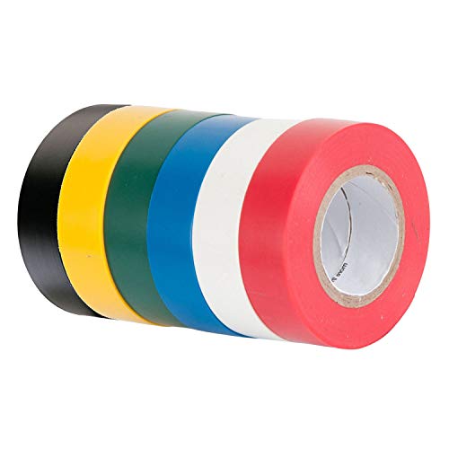 Paquete de 6 colores mezclados con cinta aislante eléctrica Cinta adhesiva adhesiva, 16 mm × 15 m, 90 metros en total
