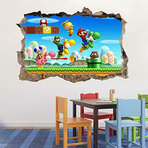 Pegatinas de pared-3D-Super Bros Luigi Yoshi Smashed Wall Sticker Decal Home Decor Art-50x70cm