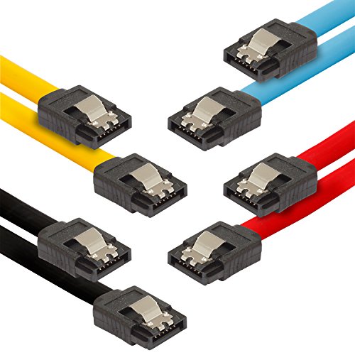 Poppstar - 4X Cable de Datos Flexible de 0,5m Sata 3 HDD SDD, enchufes Rectos, hasta 6 GB/s, Color 1x Negro, 1x Amarillo, 1x Rojo, 1x Azul