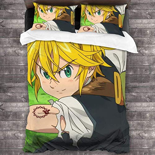 Popun Juegos de Fundas nórdicas Meliodas The Seven Deadly Sins Juegos de Fundas de Almohada con sábanas - 3 Piezas C10241