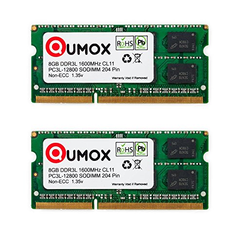 QUMOX Memoria SODIMM 16GB(2 x 8GB) DDR3L-1600 204 Pines (1600Mhz, PC3L-12800S, CL11, 1.35V, Low Voltage) para ordenador portátil