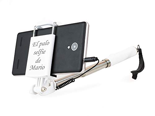 Regalo Original Palo Selfie Grabado con tu Texto Extensible con Mando a Distancia con Cable para iOS y Android Smartphones (sin batería y sin Bluetooth)