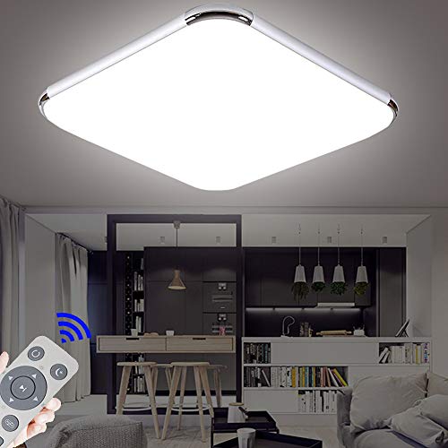 Regulable LED 48W lámpara de techo moderna LED luz de techo Cuadrado delgada Plata para Dormitorio Cocina Sala de estar Comedor Balcón Pasillo [Clase de eficiencia energética A++]