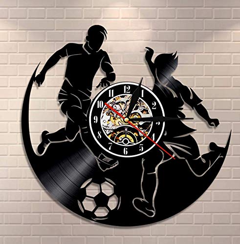 Reloj De Vinilo Colgante Soccer Sports Game Boy Room Reloj de Pared Soccer Vinyl Record Reloj de Pared Jugadores de fútbol Decoraciones para el hogar Vinyl Record Wall Art 30cm