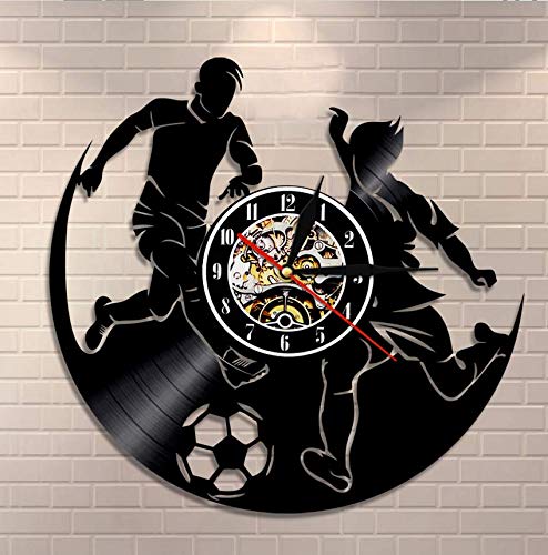 Reloj De Vinilo Colgante Soccer Sports Game Boy Room Reloj de Pared Soccer Vinyl Record Reloj de Pared Jugadores de fútbol Decoraciones para el hogar Vinyl Record Wall Art 30cm