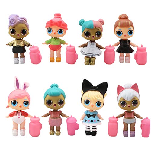 REYOKG Surprise Girl Doll Cake Topper Pastel Decoración Suministros 8Pcs Surprise Doll Figures Toy LOL Juguetes Muñeca Hecha a Mano Muñeca Decoración para niños Animales Juguetes Set