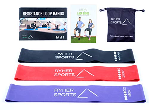 Ryher Bandas Elasticas de Fitness - 3X Bandas de Resistencia - Gomas Elasticas Extra Fuertes + Bolsa - Set de 3 Cintas Elásticas Musculacion, Fitness, Crossfit, Yoga, Pilates, Natación, Fisioterapia