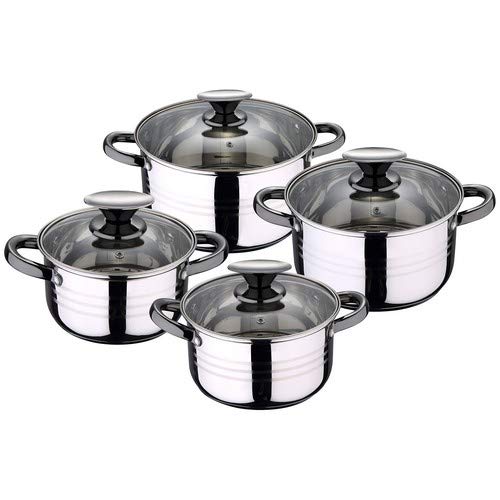 San Ignacio Premium Dina - Bateria de cocina de 4 piezas, acero inoxidable, 1.9L-2.7L-3.5L-5.1L, apta para todo tipo de cocinas incluido inducción, Gris