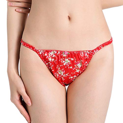 Satini Braguitas de Bikini con Estampado Floral Satinado Bonito (Rojo, XXL)