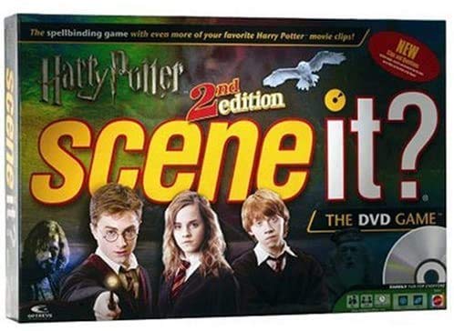 Scene It? Harry Potter - 2nd Edition DVD Trivia Board Game with Harry Potter Themed Metal Movers, Oversized Dice, 160 Trivia Cards, 30 Harry Potter Themed House Points Cards and a DVD by Mattel