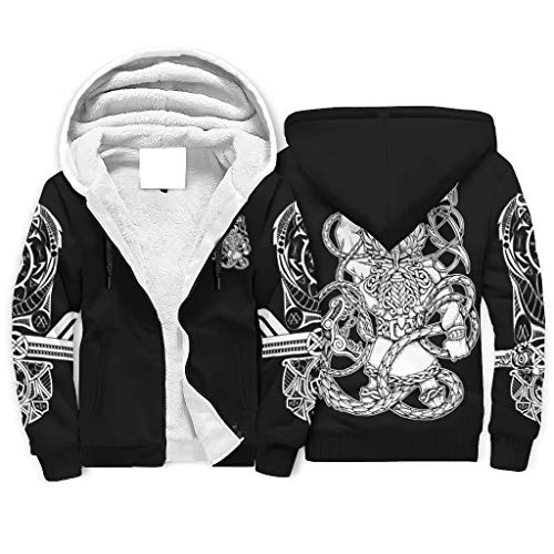 Shinelly Sudadera con capucha para hombre, estilo vikingo, con diseño de martillo y dragón, con forro polar, con bolsillos blanco XXL