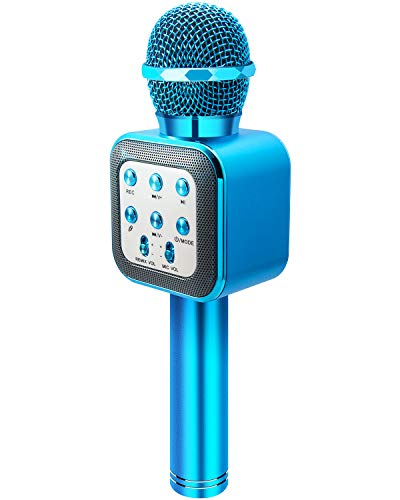 ShinePick Microfono Karaoke Bluetooth, 4 en1 Microfono Karaoke Portatil con Baile de Luces LED para Niños Cantar, Función de Eco,Compatible con PC, AUX o Android/iOS Teléfono Inteligente (Auzl)