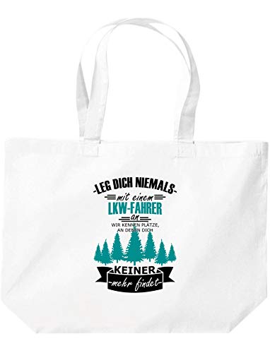 Shirtinstyle Grande Bolsa de Compras Pierna Dich Niemals con un Camión Piloto en, Wir Kennen - blanco, 35 cm x 39 cm x 13 cm