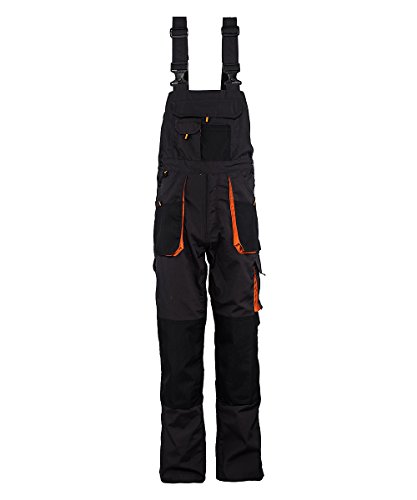 Stenso Emerton® - Pantalones con Peto de Trabajo para Hombre - Resistentes - Gris Oscuro/Negro/Naranja - 50