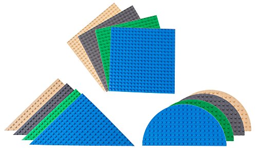 Strictly Briks - Pack de 12 Bases para Construir - Formas Triangulares, semicirculares y cuadradas - Compatibles con Todas Las Grandes Marcas - 15,24 cm - Azul, Gris, Verde y Arena