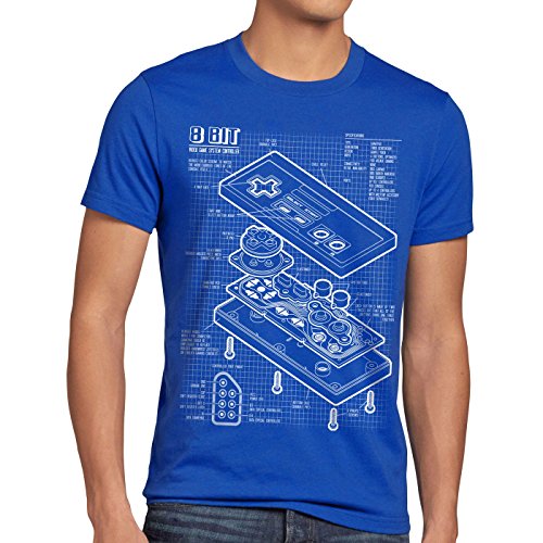 style3 NES Controlador Fotocalco Azul Camiseta para Hombre T-Shirt 8-bit Mario Donkey Bros Kong, Talla:L, Color:Azul