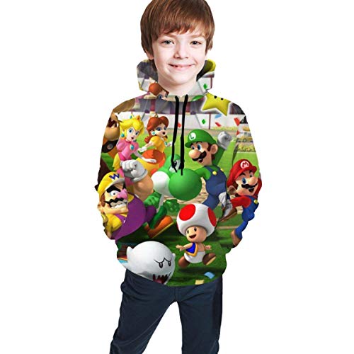 Sudadera con Capucha Unisex Juvenil de Manga Larga suéter cálido Cartoon Mario L