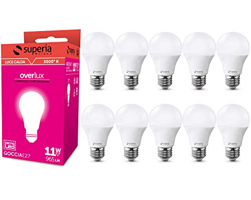 Superia Bombilla LED E27, 11 W (equivalente a 70 W), blanco cálido 3000 K, 965 lúmenes, GE27C, paquete de 10