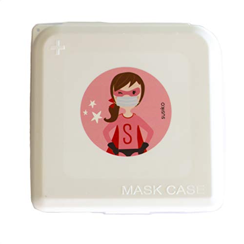 SUSIKO | Porta Mascarillas para Niñas Responsables | Medidas 13 x 13 x 1,3 cm | Caja Rígida Hermética con Cierre a Presión para Guardar Mascarillas | Funda de Mascarillas | Color Blanco