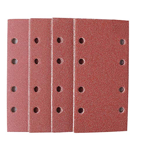 TACKLIFE Papeles de Lija de 25 Piezas 40, 60, 80, 120 Granos Surtidos 93x185mm ASD05C Papeles de Lija Abrasivos con 8 Agujeros, Velcro Durable para Lijadora de Banda, Seco, Cambio Rápido