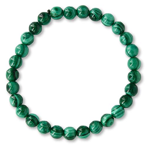 Taddart Minerals - Pulsera verde de piedra preciosa natural malaquita con bolas de 6 mm colocadas en hilo elástico de nailon - Hecho a mano.