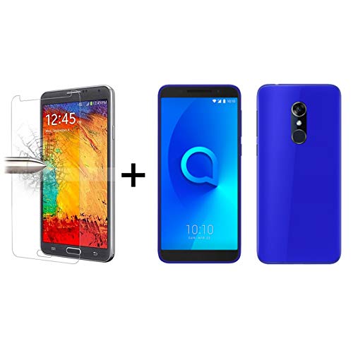 TBOC Pack: Funda de Gel TPU Azul + Protector Pantalla Vidrio Templado para Alcatel 3 5052D 5052Y (5.5 Pulgadas). Funda Silicona Ultrafina Flexible. Resistente Golpes Caídas Arañazos.