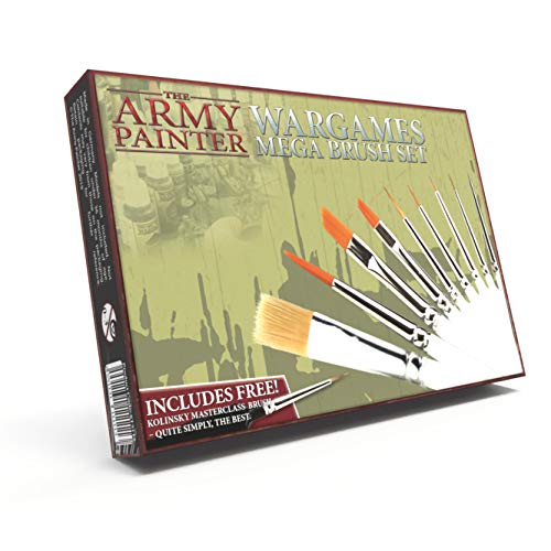 ? The Army Painter Mega Brush Set ? | 10 Pinceles de cerdas Sintéticas y Sable Natural | Pincel Kolinsky GRATIS | Accesorios para Pintura de Figuras Miniatura