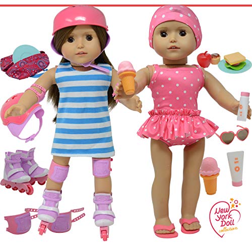 The New York Doll Collection Muñeca Accesorios Encaja 18 pulgadas / 46 cm Muñecas - Incluye Rodillo Patines y Baños Traje Nadar Conjunto para Moda Niña Muñecas - Muñeca Ropa y Más Accesorios