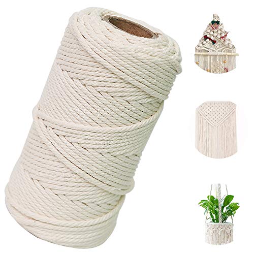 Tonsooze Macramé Cuerda, Cordón Hilo de Algodón Hilo Macrame Cuerda Algodón Natural Cuerda Trenzada para Colgar Fotos, Manualidades, Costura, DIY Artesanía, Jardinería o Envolver Regalos (200m)