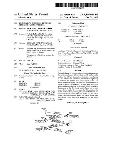 Transparent interconnection of Ethernet fabric switches: United States Patent 9806949 (English Edition)