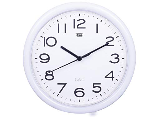 Trevi OM 3301 - Reloj de pared de cuarzo con movimiento de barrido silencioso, diámetro 24 cm, blanco, plástico, redondo