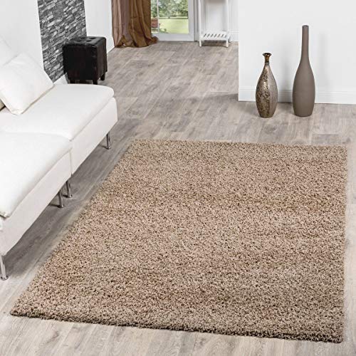 T&T Design Alfombra Shaggy Pelo Largo Moderna Lisa Monocolor En Beige Precio Inmejorable, Größe:70x250 cm