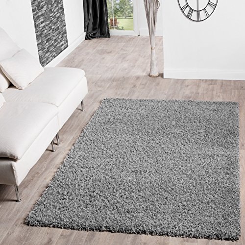 T&T Design Alfombra Shaggy Pelo Largo Moderna Lisa Monocolor En Gris Precio Inmejorable, Größe:70x250 cm