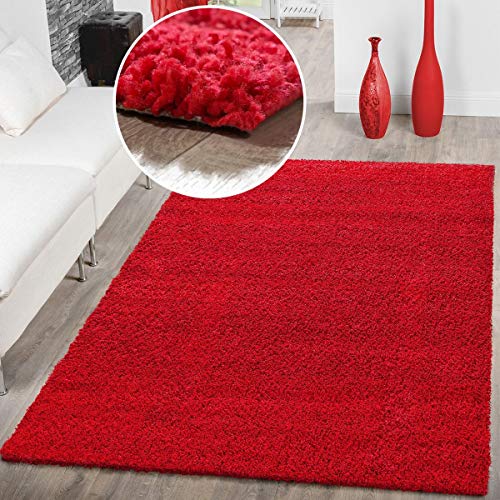 T&T Design Alfombra Shaggy Pelo Largo Moderna Monocolor En Rojo Precio Inmejorable, Größe:70x250 cm