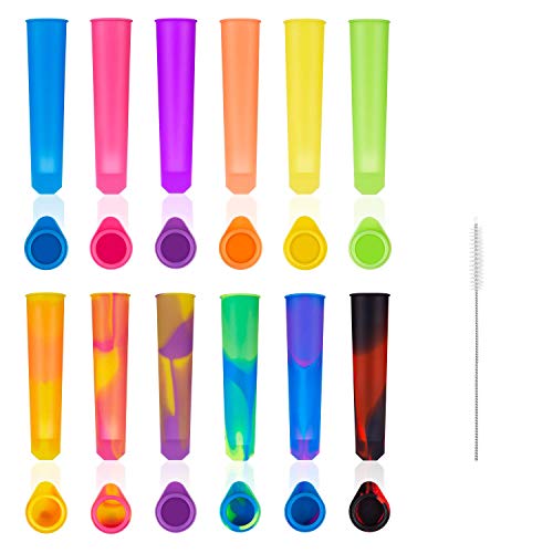 UOON Moldes Helados, 12 Piezas Moldes de Silicona para Hielo, Moldes para Hacer Paletas de Hielo Zumo Batido Yogur, Diversos Colores