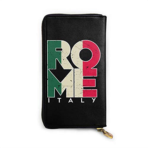 UXZTU Roma Italia Monedero de Cuero Genuino para Mujer Monedero con Cremallera Cartera de Embrague Monedero Monedero