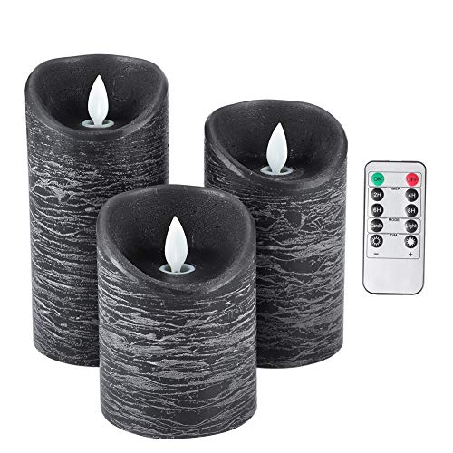 Velas eléctricas, 3 unidades, simulación de color negro, luz LED electrónica con mando a distancia para la decoración interior.