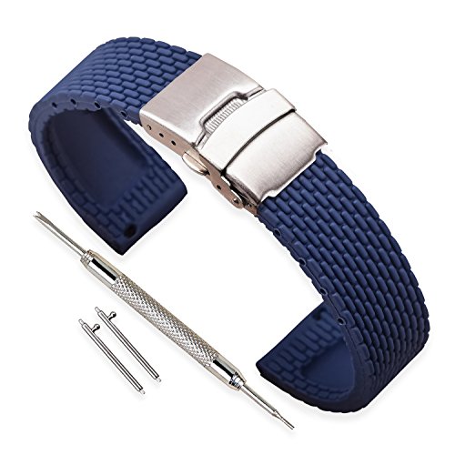 Vinband Correa Reloj Calidad Alta Recambios Correa Relojes Caucho Hombre Mujer Negro - 18mm, 20mm, 22mm, 24mm Silicona Correa Reloj Quick Release Pin & Hebilla desplegable (20mm, Azul)