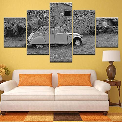 VKEXVDR 5 Piezas Lienzo Grandes murales 5 Partes Impresión Artística Imagen Póster Citroen 2CV Classic Car Retro Moderno Sala Decorativos para el hogar-Sin Marco-150 * 80cm