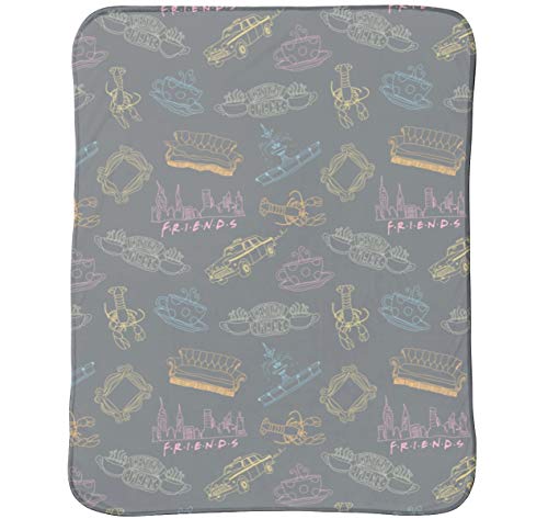 Warner Brothers Manta de Forro Polar para sofá Cama, diseño de Friends TV, Color Gris Pastel, Supersuave, Tacto de Seda, cálida, 130 cm x 170 cm, poliéster