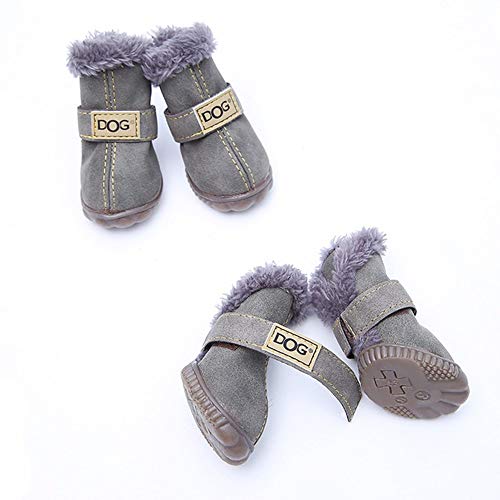 WAXDEOLM 4 pcs/Set de Invierno para pequeñas Mascotas Perros Grandes Super Caliente Zapatos de Cuero Zapatos de Botas de Nieve Impermeable Chihuahua Yorkie Dog Pet Supplies,Talla 3,Vintage Green