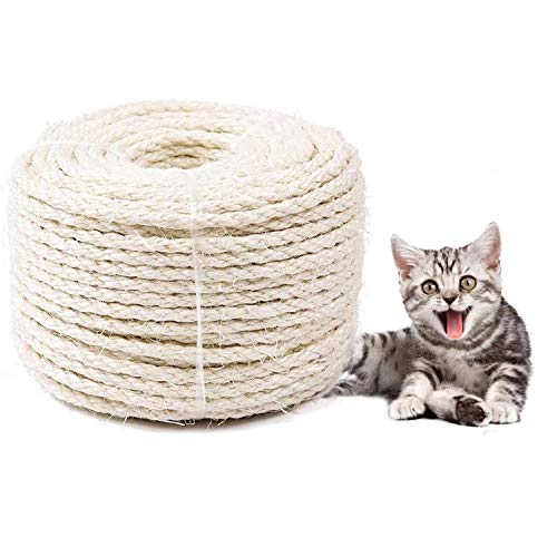 WELLXUNK Cuerda para Gatos,6MM*20M Cuerda de sisal, Yute Cuerda,Cuerda de Sisal Gatos,para Reparar y Reemplazo de Gato Rascarse Pilar, Rasguño Árbol,Balcón Barandilla, Candelabro Decoración