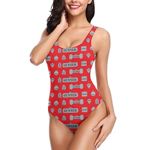Women's Classic One-Piece Swimsuit Beach Swimwear Bathing Suit Inch Macho Dog Tags Red