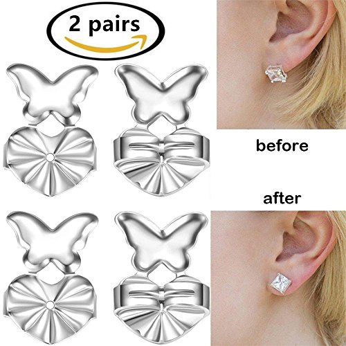 Womens Earring Lifters, Fangsi 2018 2 Pares de Magic Earring Backs Ajustable Hipoalergénico Earring Lifters Mariposa en forma de diseño de cobre Set