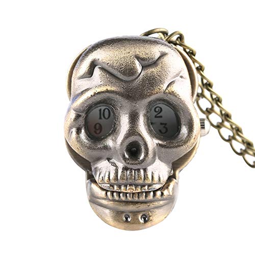 XVCHQIN Pequeño y Lindo Reloj de Bolsillo de Cuarzo con Calavera, Collar de Fantasma Steampunk Retro con Colgante, Cadena de Reloj, Regalos para Hombres, Mujeres, niños, Bronce