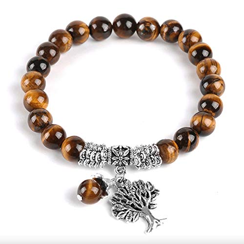 YABEME Viking World Tree Ojo De Tigre Pulsera de Cuentas de Piedras Preciosas Hermano Nórdico Celta Pagan Amuleto Joyería Ajustable Hombres Mujeres Biker Tendencia Regalo