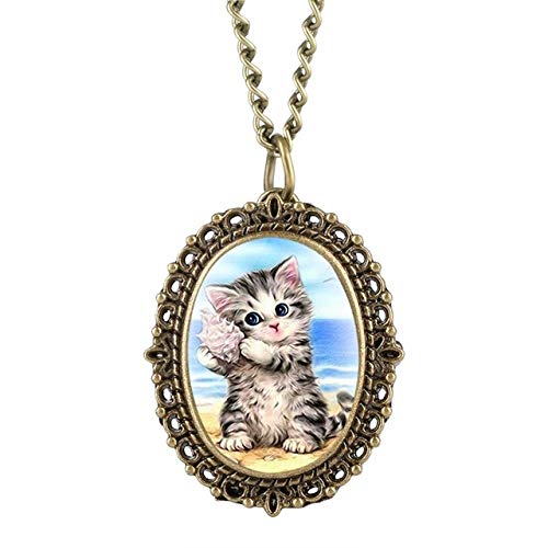 YHWW Reloj de bolsill oLittle Cute Kitty Colgante Reloj de Bolsillo de Cuarzo Mascota Gato Collar Joyería Colgantes Gargantilla Collar de Cadena Regalos para niños Niñas Niños, 3